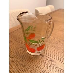 Vintage Mid-Century Orange Juice Glass Pitcher – Retro Fruit Design